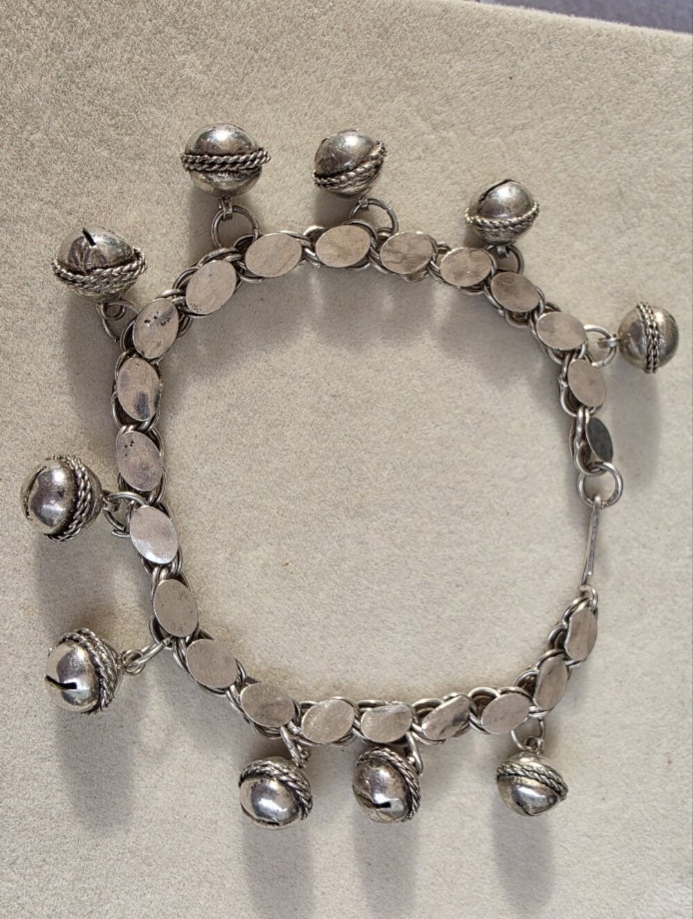 Vintage 900 Silver Bell Charm Bracelet β’ 7.5" β’ 13.58g